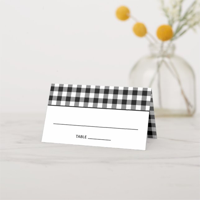 Svarta och vita Land Gingham Mönster Placeringskort (Framsida)
