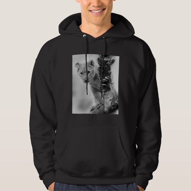 Svarta och vita Lejona Unge Hoodie (Framsida)