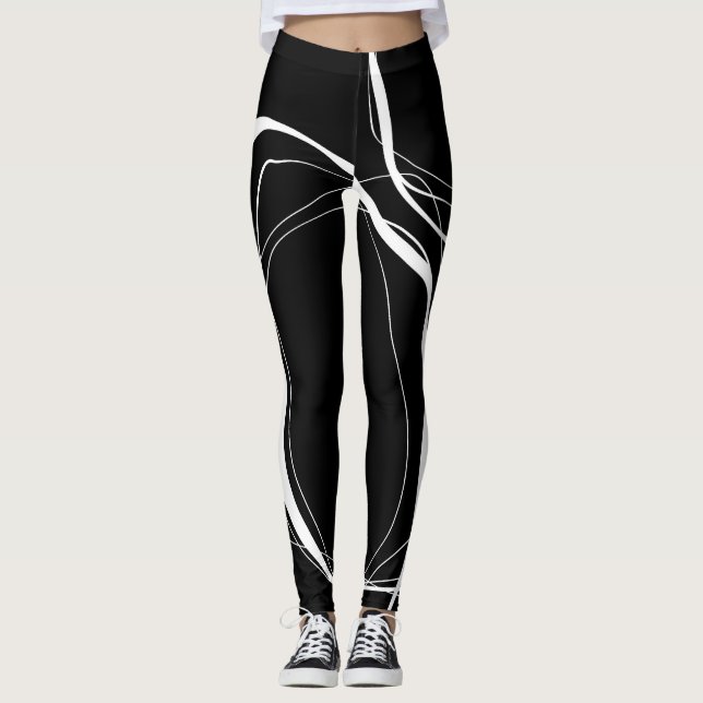 Svarta och vita linjer leggings (Framsida)