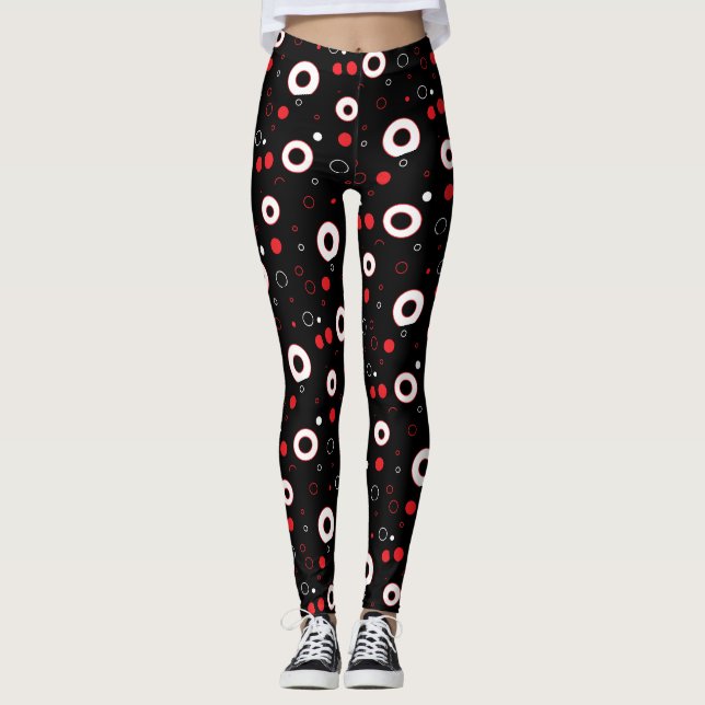 Svarta och vita linjer och prickig abstrakt leggings (Framsida)