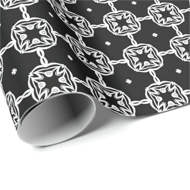 Svarta och vita Mandala linjer Mönster 10 Presentpapper (Rullad Hörn)