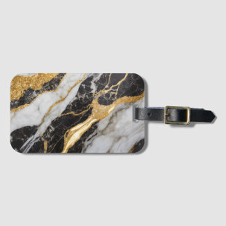 Svarta och vita Marble Mönster med Guld Bagagebricka