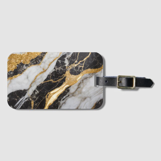 Svarta och vita Marble Mönster med Guld Bagagebricka (Framsida horisontal)