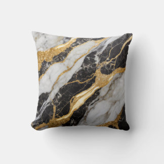 Svarta och vita Marble Mönster med Guld Kudde