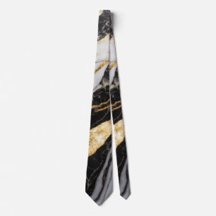 Svarta och vita Marble Mönster med Guld Slips