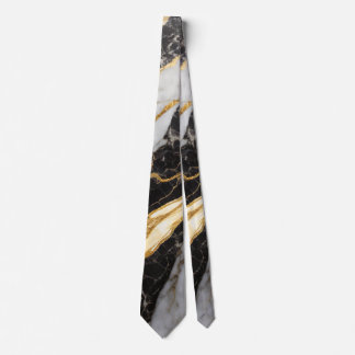 Svarta och vita Marble Mönster med Guld Slips