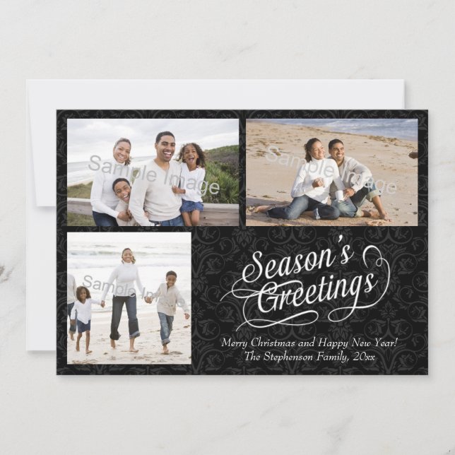 Svarta och vita marschsäsongens hälsningar julkort (Framsida)