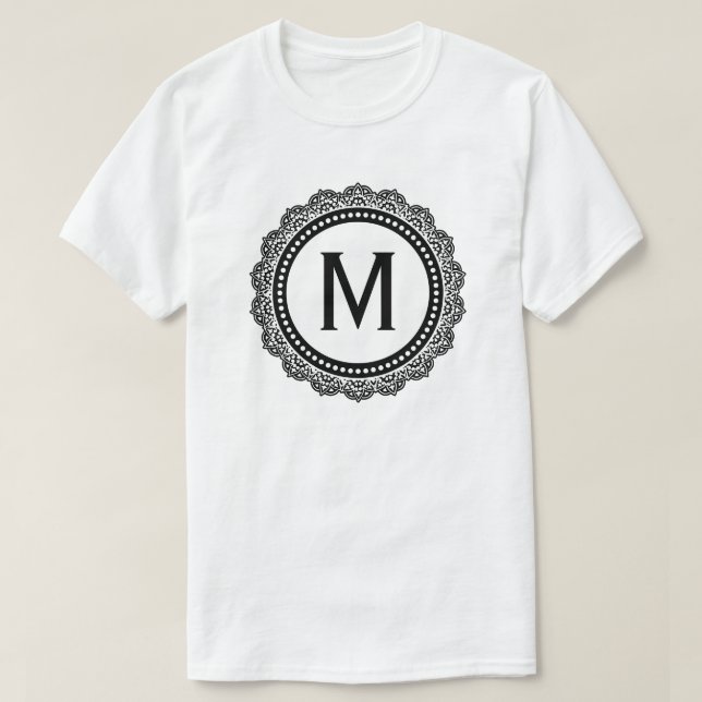 Svarta och vita medallion Anpassningsbar initialt T Shirt (Design framsida)
