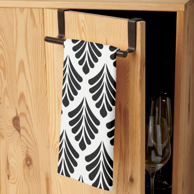 Svarta och vita minimala blad kökshandduk (Thirds Fold)