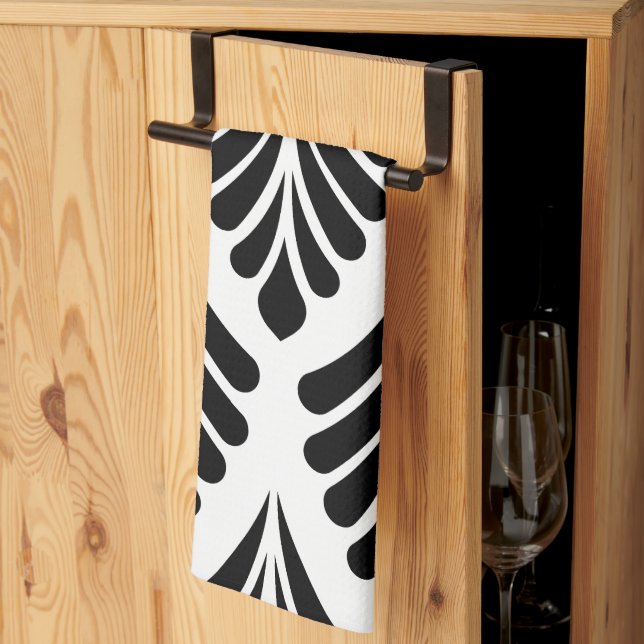 Svarta och vita minimala blad kökshandduk (Thirds Fold)