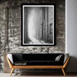 Svarta och vita misty alley, enkel figur-promenad poster