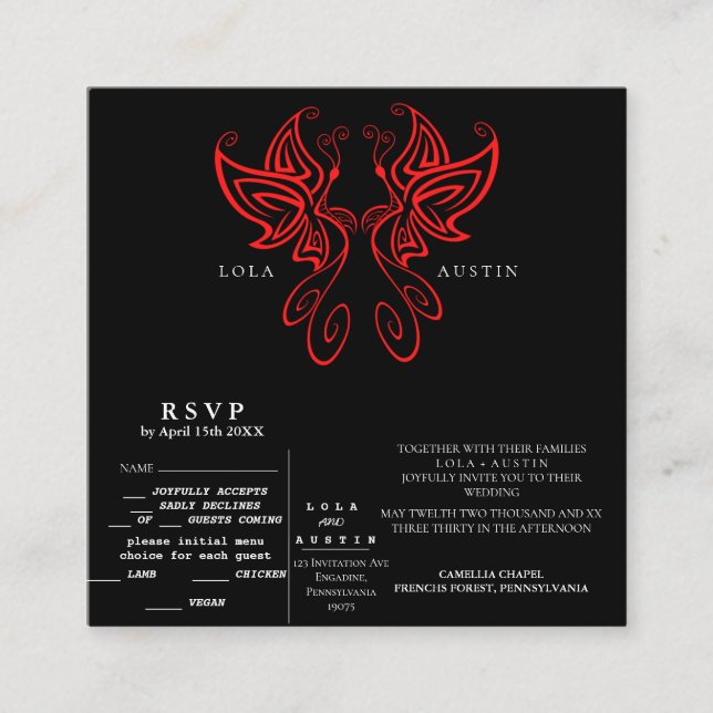 Svarta och vita moderna arvsmassan Bröllop RED all Tilläggskort (Framsida)