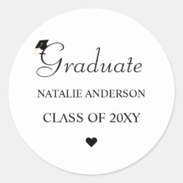 Svarta och vita moderna Eleganten Student Studente Runt Klistermärke