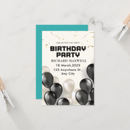 Svarta och vita moderna Födelsedagsfest inbjudan