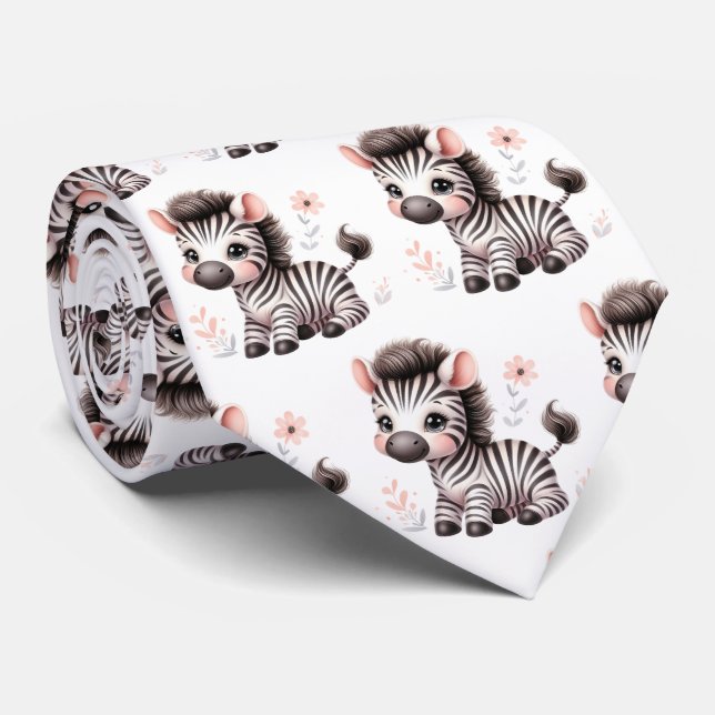 Svarta och vita moderna Kawaii Cute-Zebröder Slips (Rullad)
