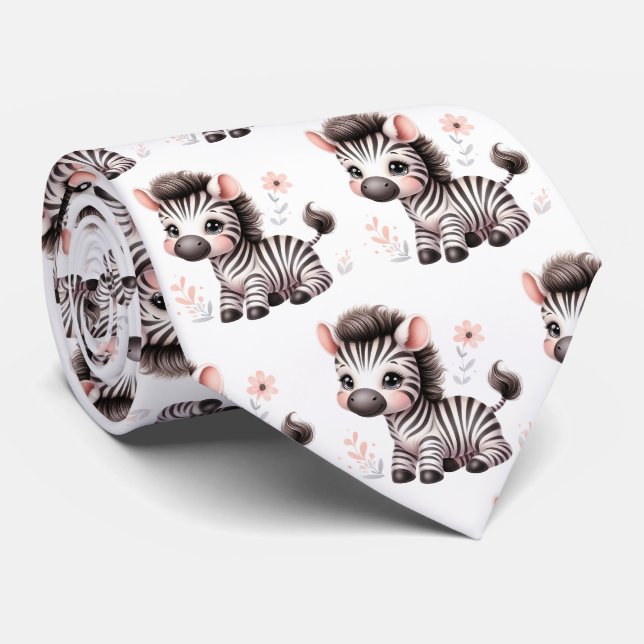 Svarta och vita moderna Kawaii söta zebror Slips (Rullad)