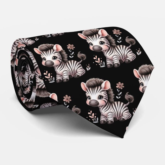 Svarta och vita moderna Kawaii söta zebror Slips (Rullad)