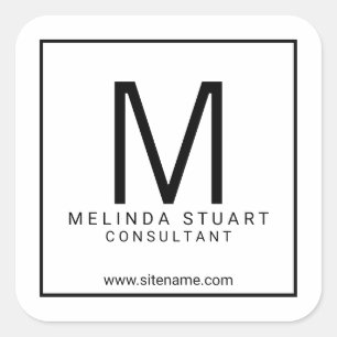 Svarta och vita moderna monogramföretag fyrkantigt klistermärke