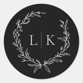 Svarta och vita Monogram andedräkt Bröllop Runt Klistermärke