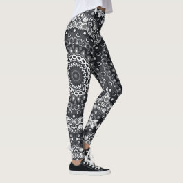 Svarta och vita monokroma Mandala Mönster Leggings