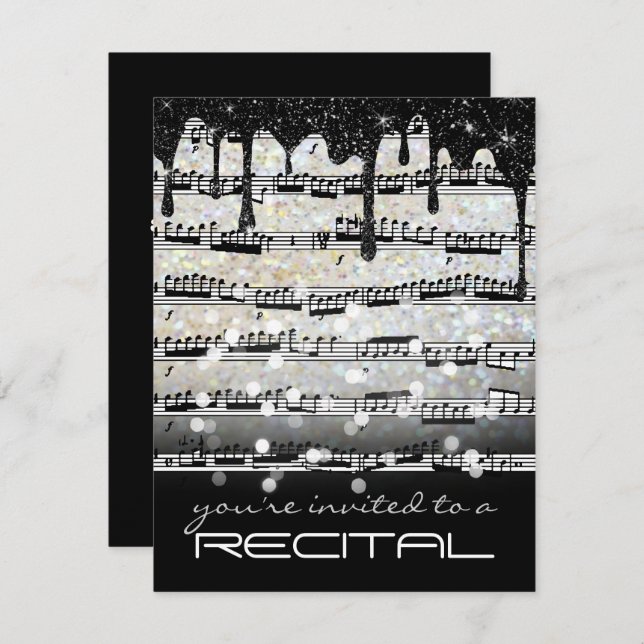 svarta och vita musiknoter konsert inbjudningar (Fram/baksida)