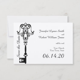 Svarta och vita Nyckel Bröllop spara datum Datumet