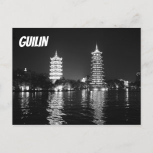 Svarta och vita pagoder i Guilin, Kina vykort