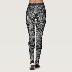 Svarta och vita Paisley Bandana Boho Leggings