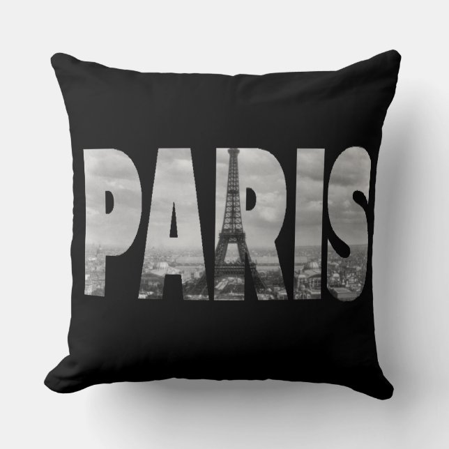 Svarta och vita Paris Kudde (Framsida)