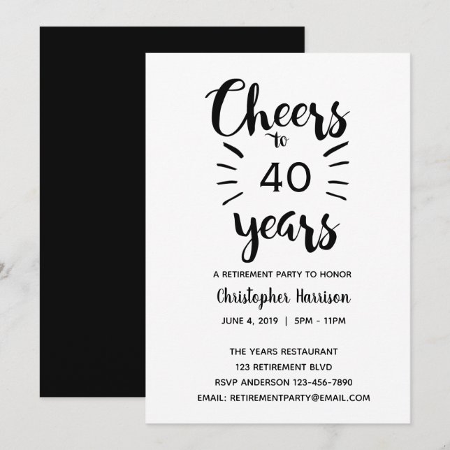 Svarta och vita Pension Inbjudningar (Fram/baksida)