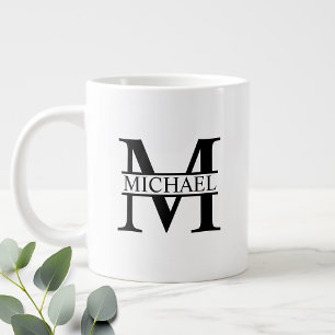 Svarta och vita Personligen Monogram och Namn Jumbo Mugg