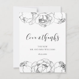 Svarta och vita pioner eleganta Love & Thanks-kort Tack Kort
