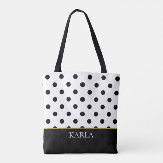 Svarta och vita Polka dots Mönster Monogram Tygkasse