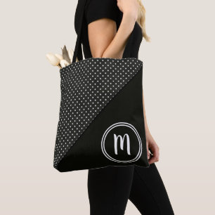 Svarta och vita Polka dots och fasta monogram Tygkasse