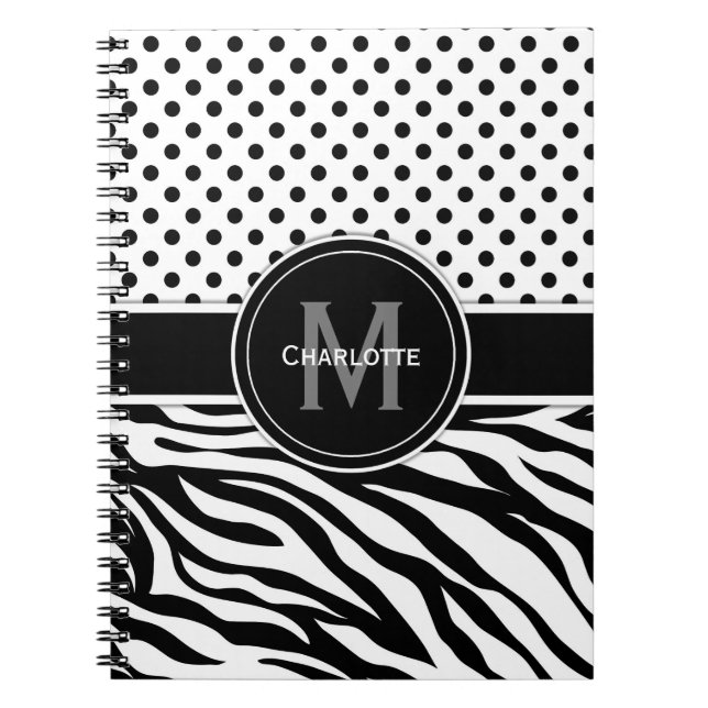 Svarta och vita Polka dots och Zebra tryck Anteckningsbok (Framsidan)