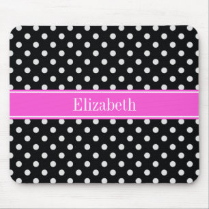 Svarta och vita Polka dots-Shock rosa-Monogram Musmatta