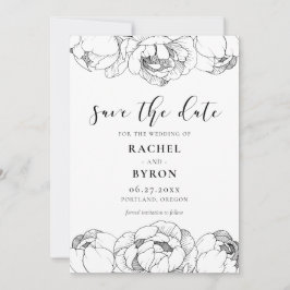 Svarta och vita ponnyer elegant bröllop spara datumet