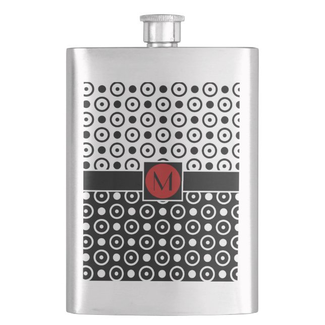 Svarta och vita prickar med monogram fickplunta (Framsidan)