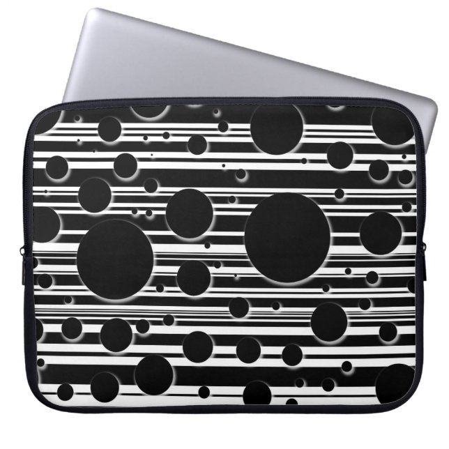 Svarta och vita prickar och ränder laptop sleeve (Framsidan)