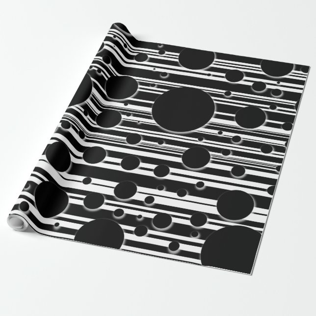Svarta och vita prickar och ränder presentpapper (Utrullad)