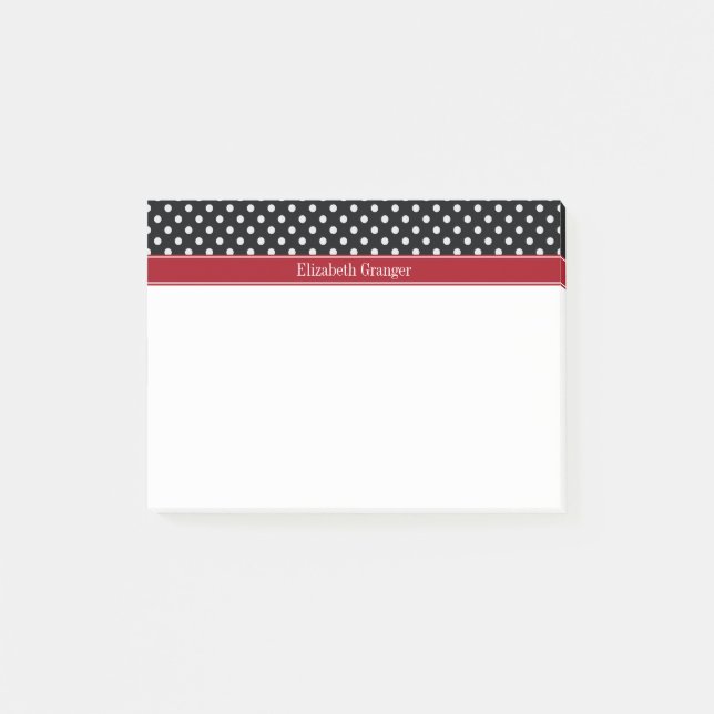 Svarta och Vita Prickar Tranbär Namn Monogram Post-it Block (Framsida)