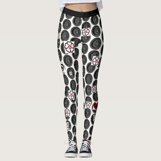 Svarta och vita prickiga leggings för kvinnor (Framsida)