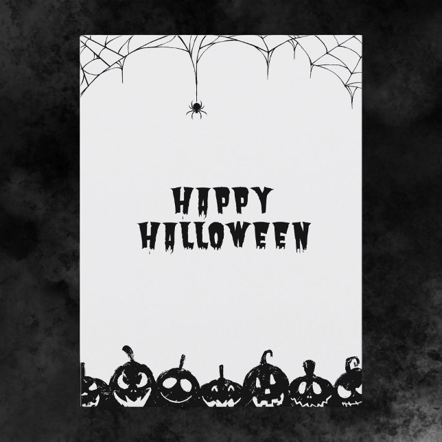 Svarta och vita pumpkin Happy halloween Vykort (Skapare uppladdad)