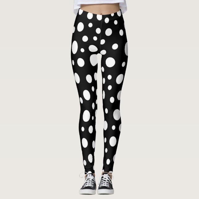 Svarta och vita punkter leggings (Framsida)