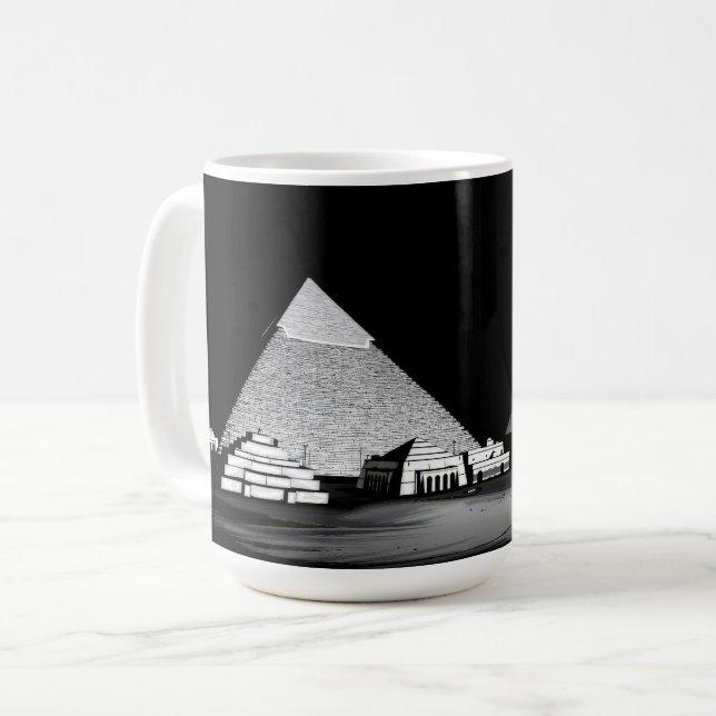 Svarta och vita pyramider kaffemugg (Framsida vänster)