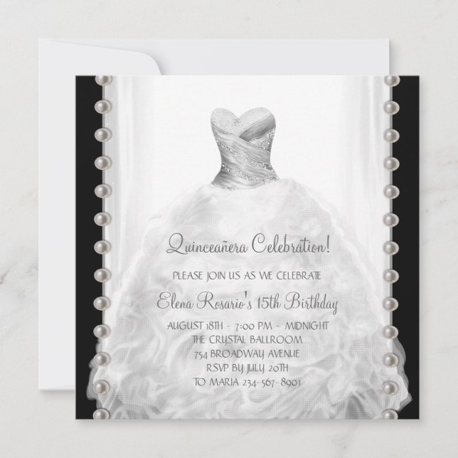 Svarta och vita Quinceanera-inbjudningar Inbjudningar (Framsida)