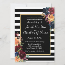 Svarta och vita Rand Blommor Röda flottan Bröllop Inbjudningar
