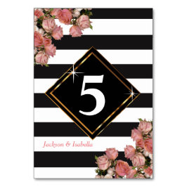 Svarta och vita Rand i ro Guld Bröllop Bordsnummer