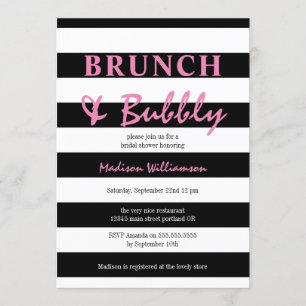 Svarta och vita Rand med Rosa Brunch och Bubly Inbjudningar