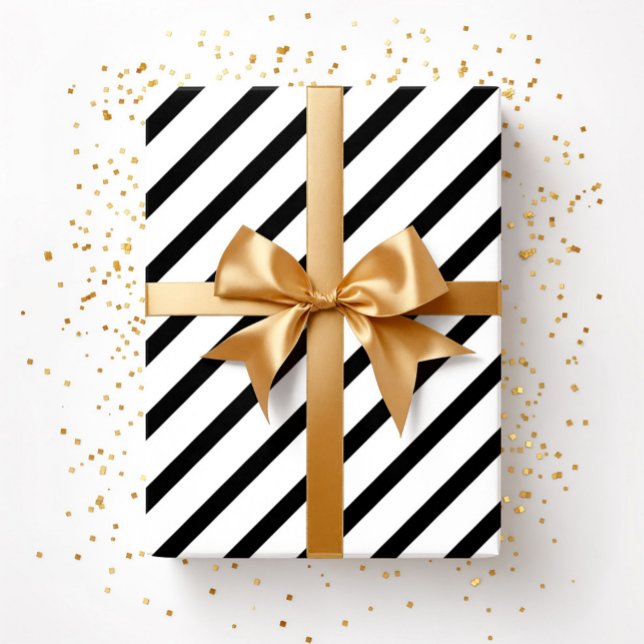 Svarta och vita Rand Mönster Presentpapper (Black And White Stripes Pattern Wrapping Paper)